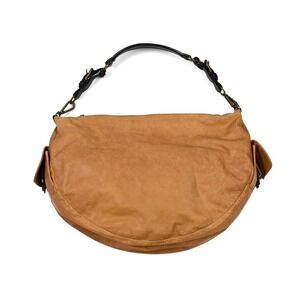 MARNI Light Brown Leather Hobo Shoulder Bag Italy Zip Pocket Magnetic Snaps Soft